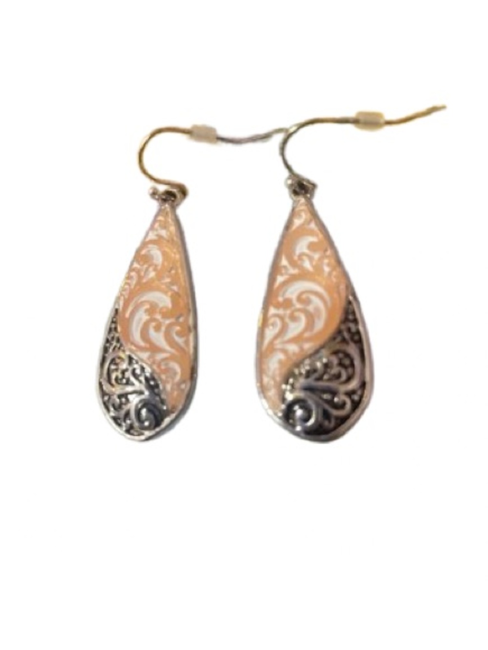 Elegant Silver and Cream Teardrop Dangle Earrings